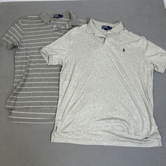 Polo By Ralph Lauren Men Large Shirt Set 2 Gray Short Sleeve 100% Cotton Vintage - Picture 1 of 16